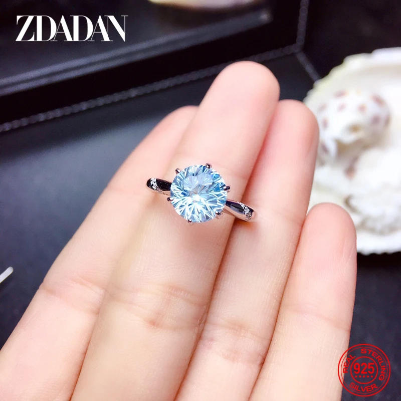 Zdadan 925, серебряное кольцо с синим топазом для женщин - Фотография_5