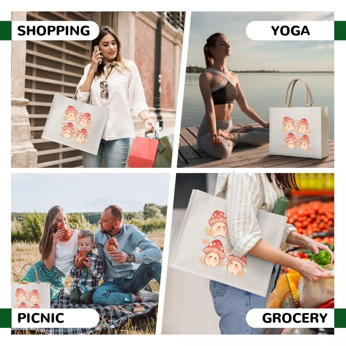 Розовые грибы и цветы с узором tote bag - Фотография_6