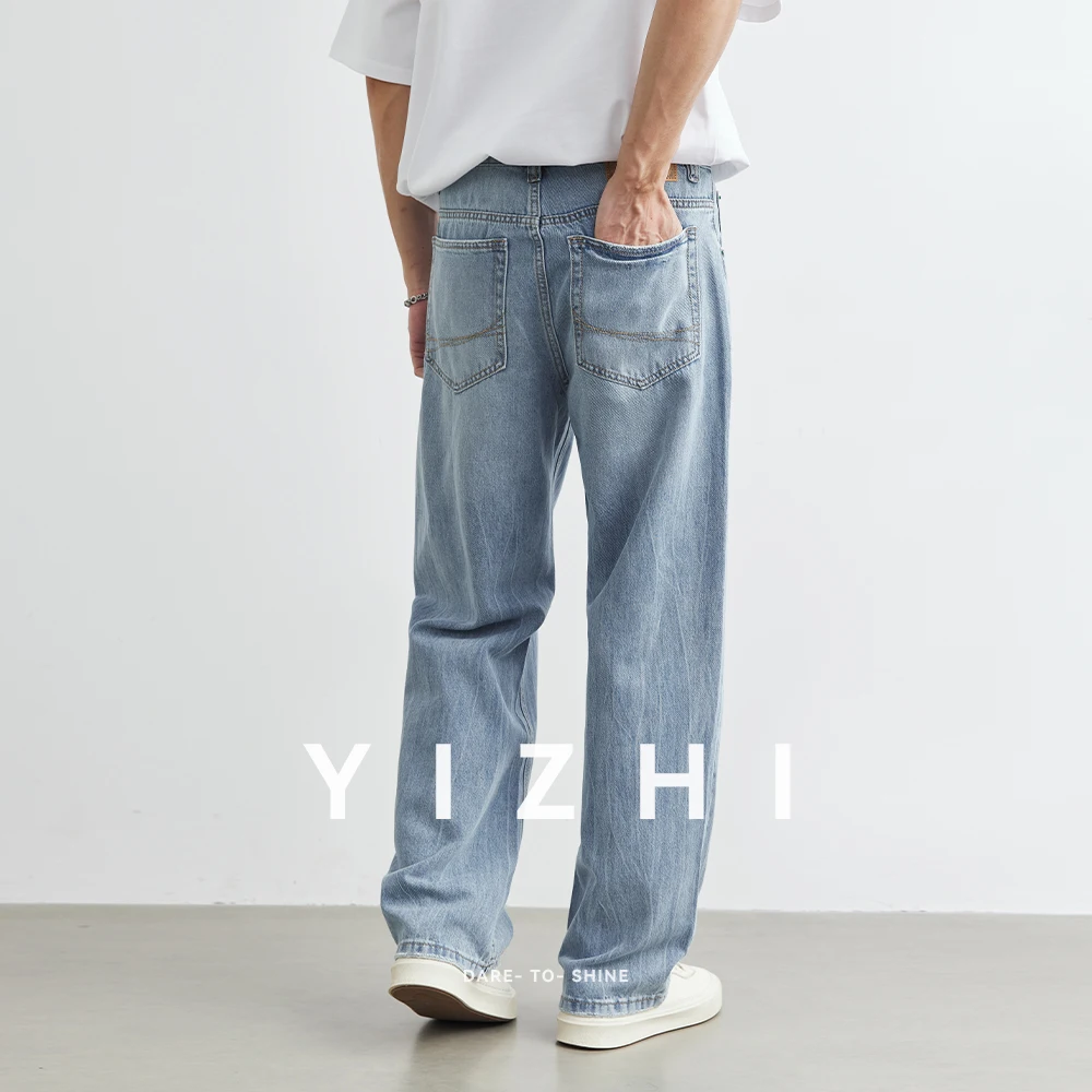 Мужские светло-голубые прямые джинсы - Фотография_5