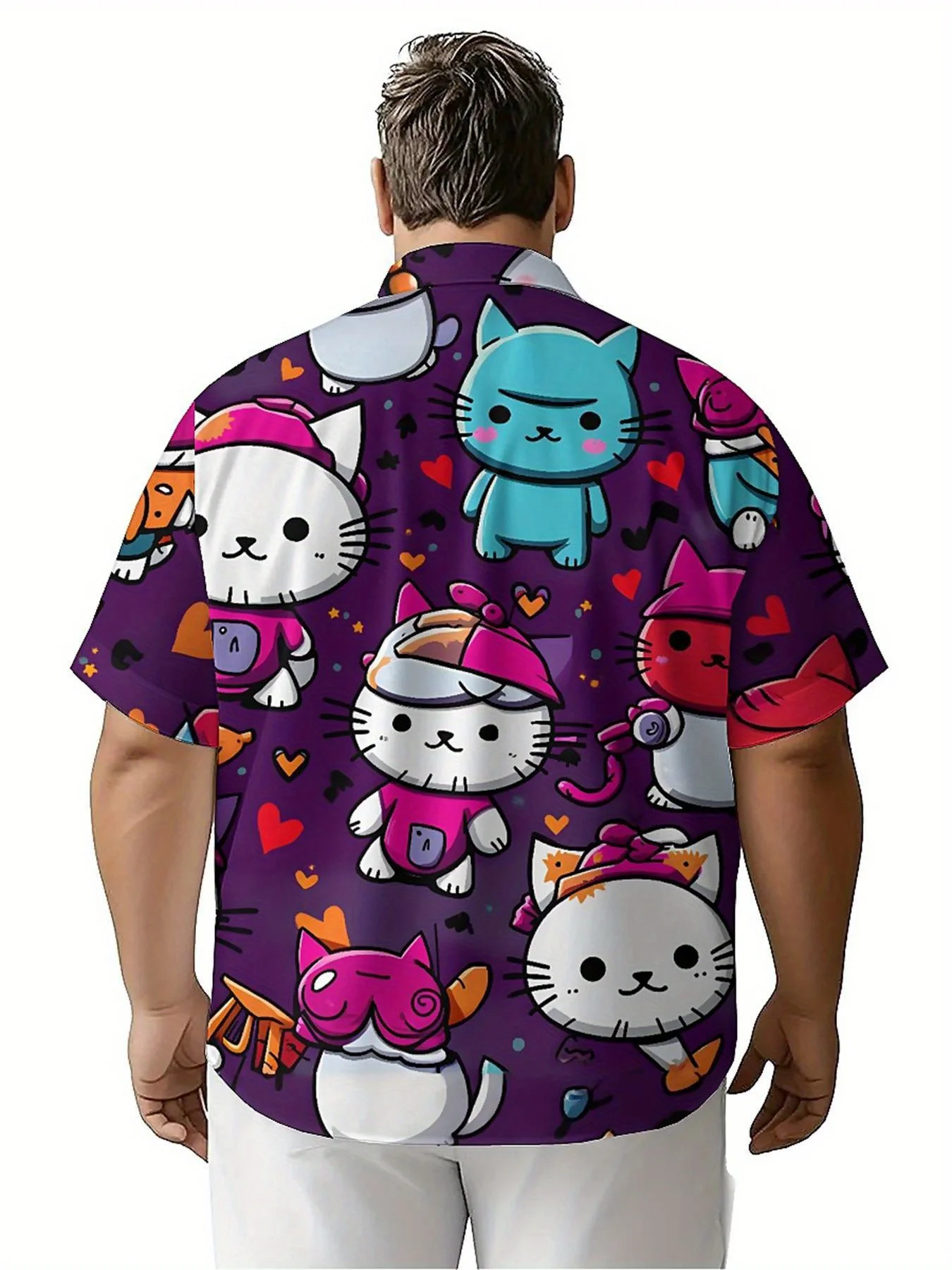 Мужские гавайские рубашки больших размеров с милым котом - Фотография_3