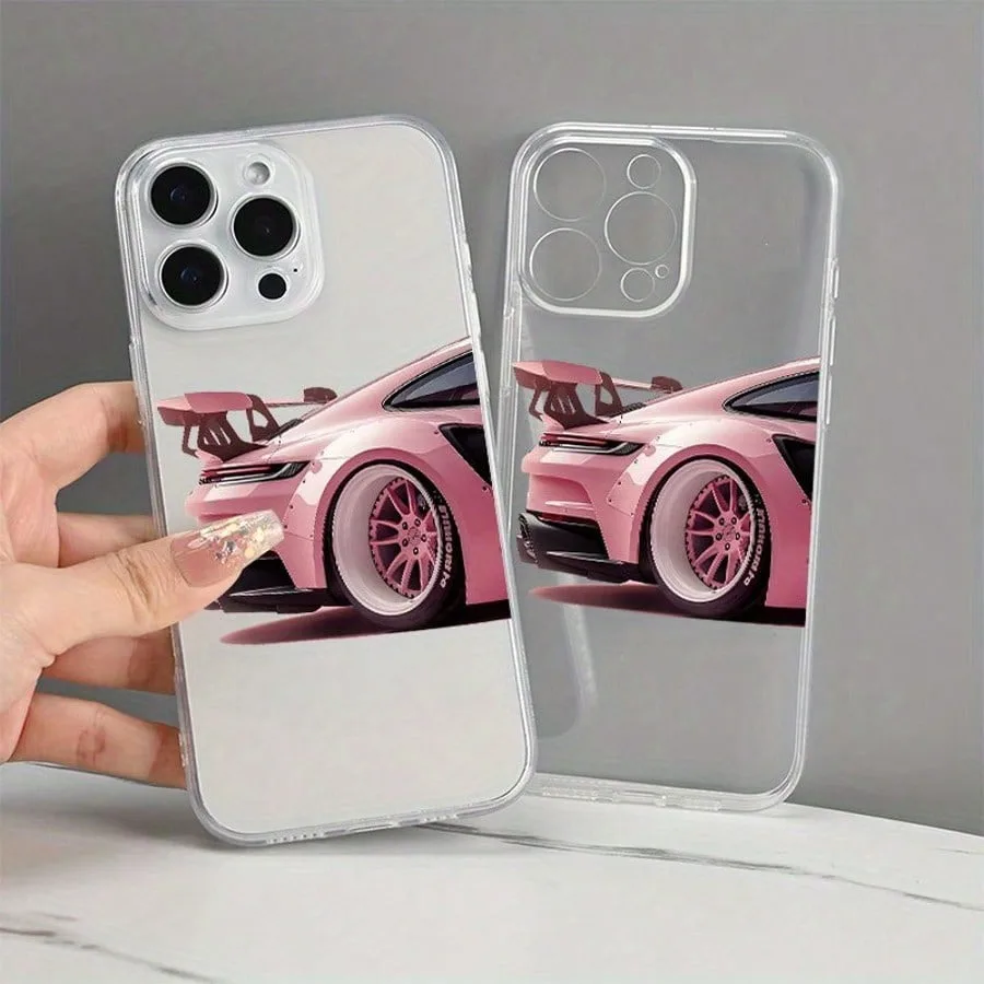 Прозрачный чехол для телефона с розовым автомобильным узором для iphone 17 - Фотография_5