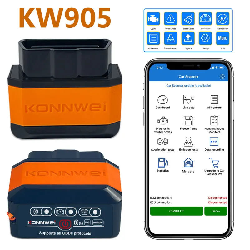 Konnwei kw905 obd2 elm327 v1.5 bluetooth 5