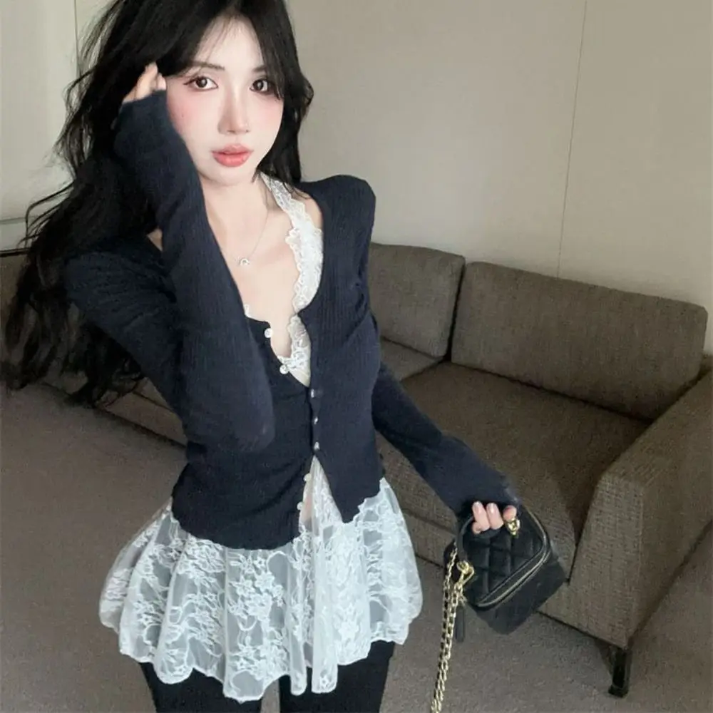 Модное прозрачное кружевное платье с лямкой на шее - Фотография_3