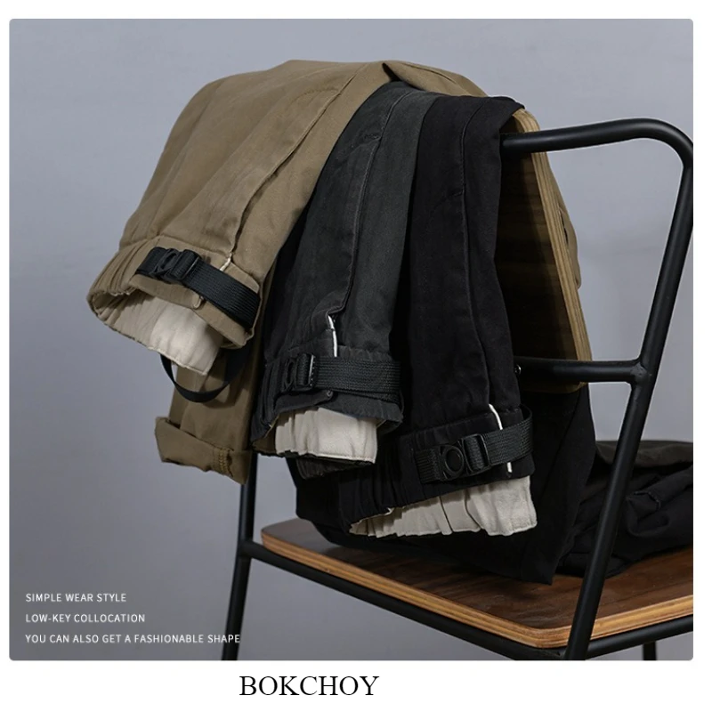 Новые повседневные хлопковые однотонные брюки для мужчин - Фотография_4