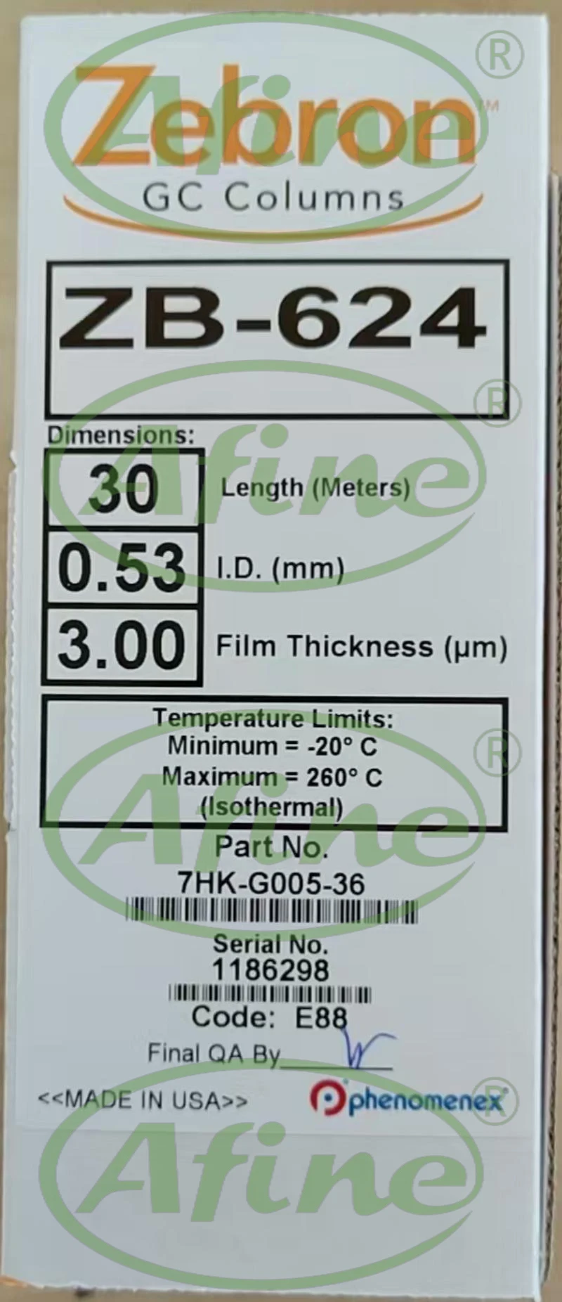 Afine phenomenex 7hk-g005-36 zebron zb-624 крышка gc колumn 30m x 0
