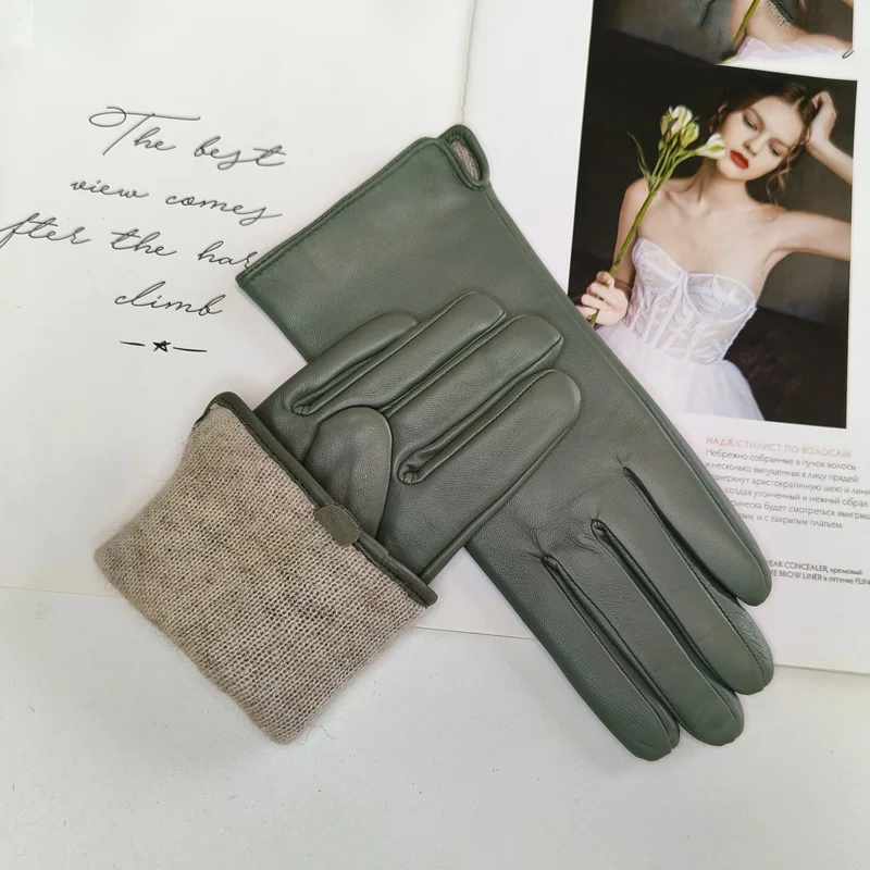 Новинка, женские кожаные цветные перчатки - Фотография_5