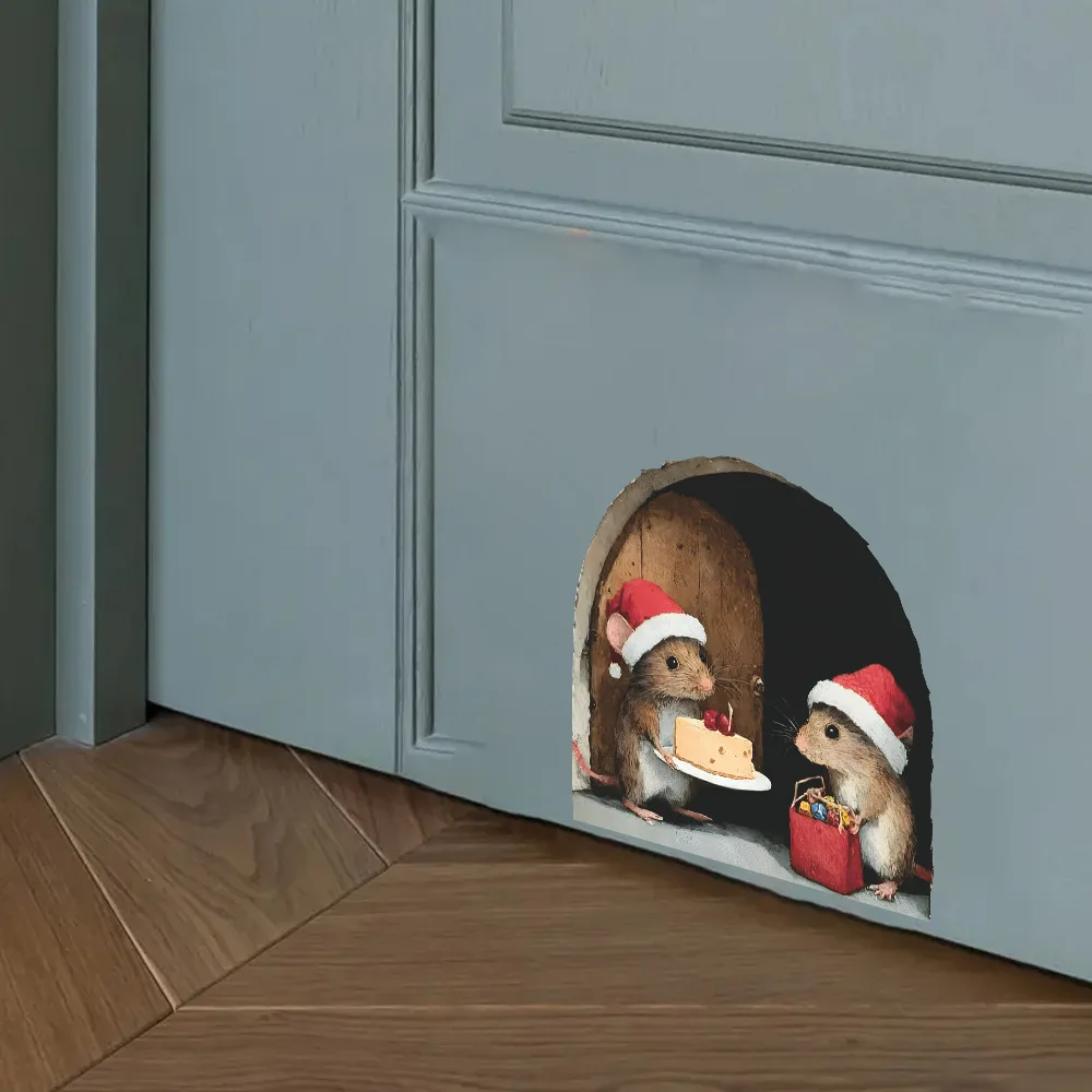 Милые рождественские наклейки на стену с маленькой мышкой