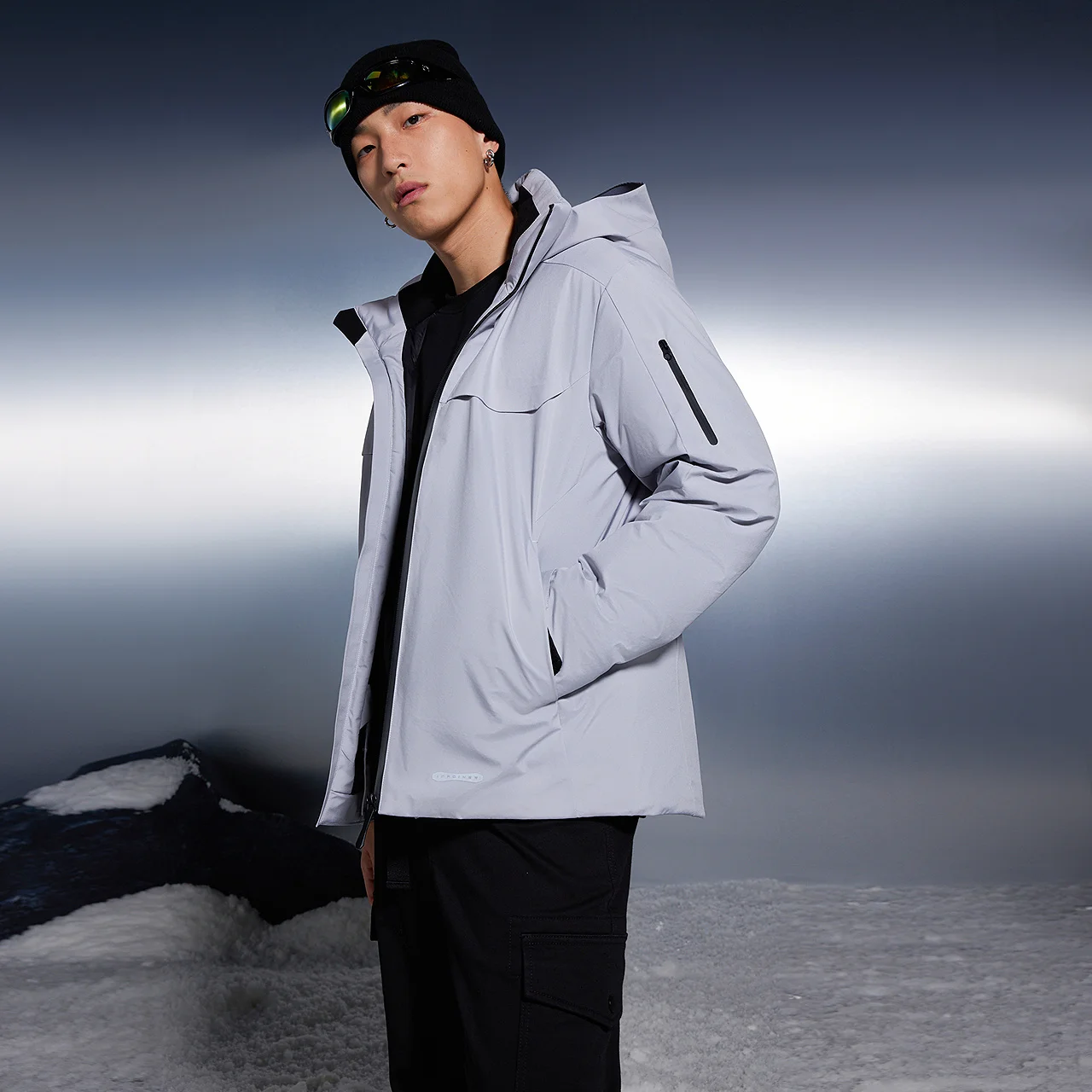 Metersbonwe, однотонный пуховик унисекс с воротником-стойкой и капюшоном - Фотография_2