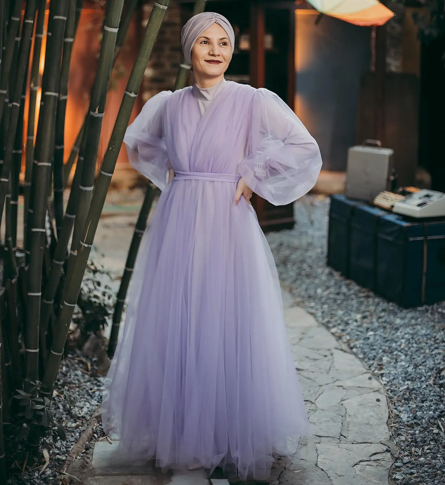 Фиолетовое тюлевое платье для беременных для фотосессии - Фотография_2