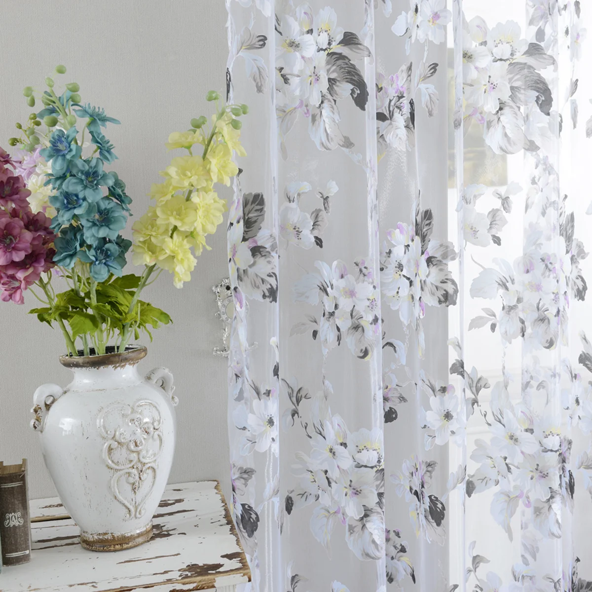 Прозрачная оконная занавеска с цветком орхидеи - Фотография_6