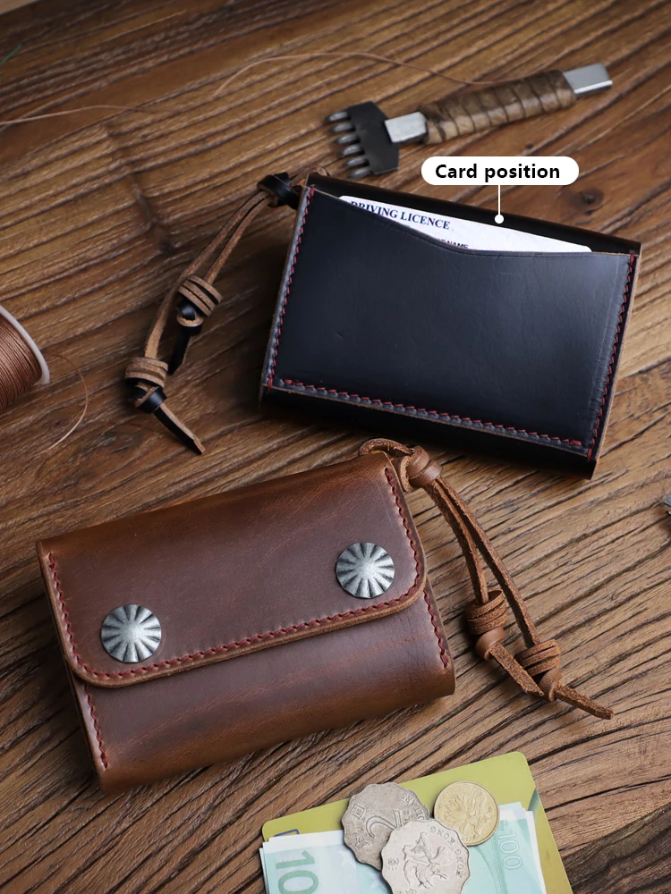 Кошелек ручной работы из натуральной кожи для карт horween chromexcel - Фотография_4