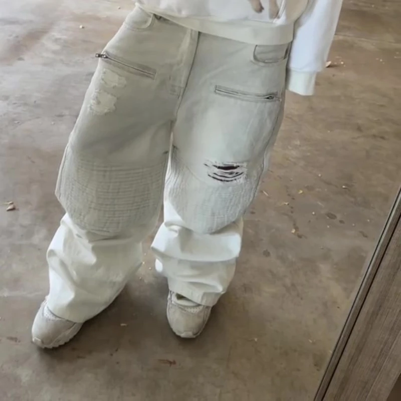 Y2k ретро байкерские джинсовые брюки с карманами на молнии - Фотография_2