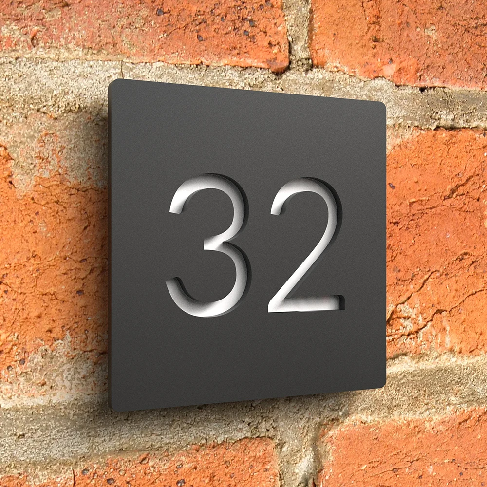 Большой акриловый современный серый знак с номерами дома