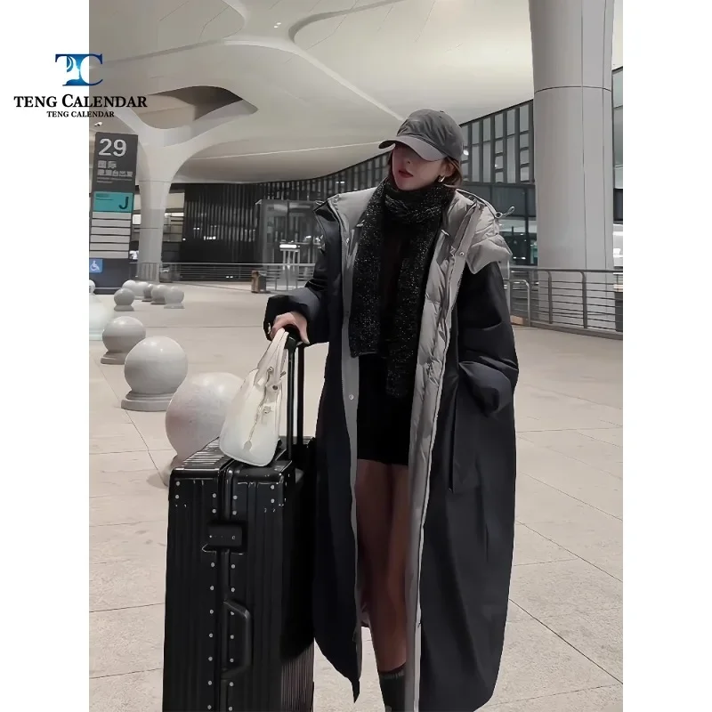 Модный пуховик, корейская версия до колена - Фотография_4