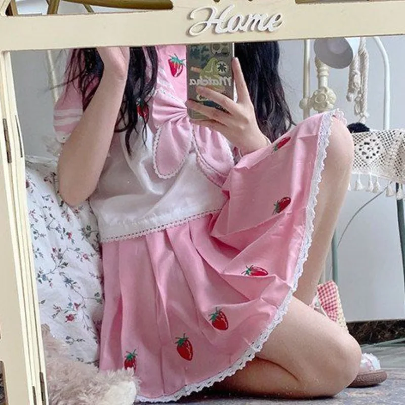 Комплект униформы strawberry jk y2k kawaii lolita