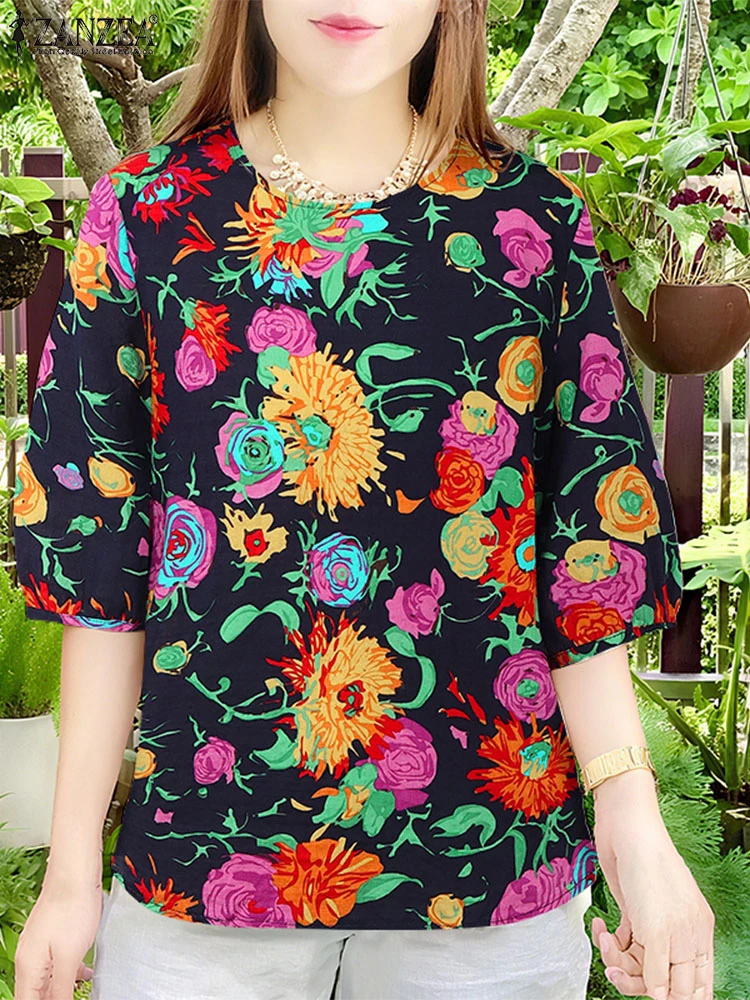 Zanzea цветочная смесь с рукавами 3/4 - Фотография_5