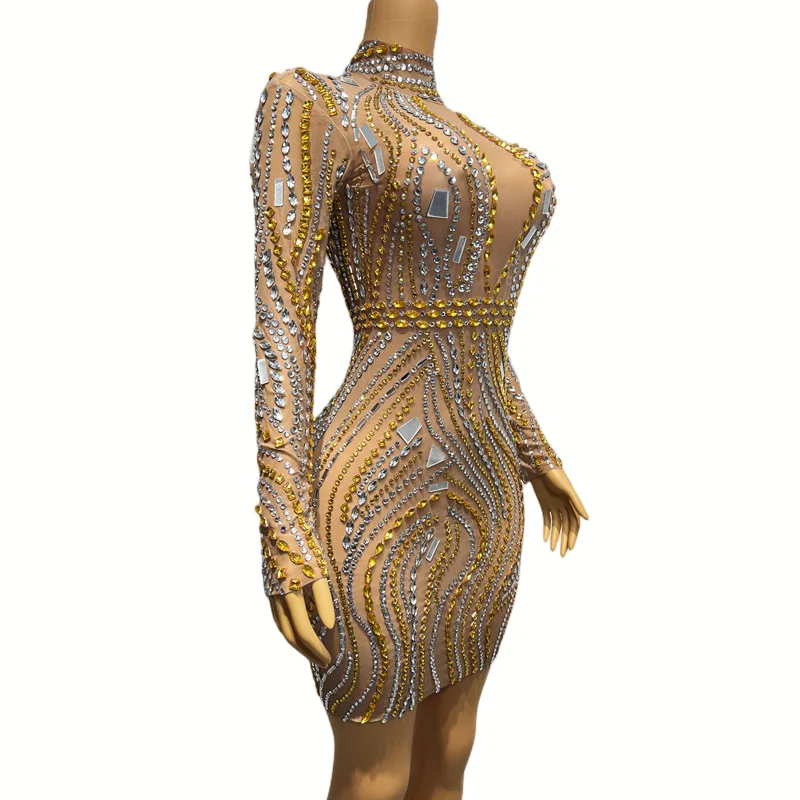 Гламурное золотое кристаллическое бриллиантовое платье для дня рождения - Фотография_3