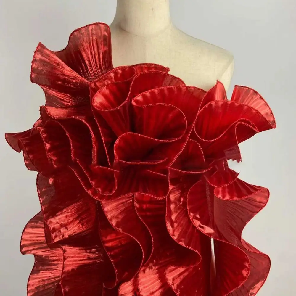 Металлическая блестящая кружевная ткань с большой волной - Фотография_3