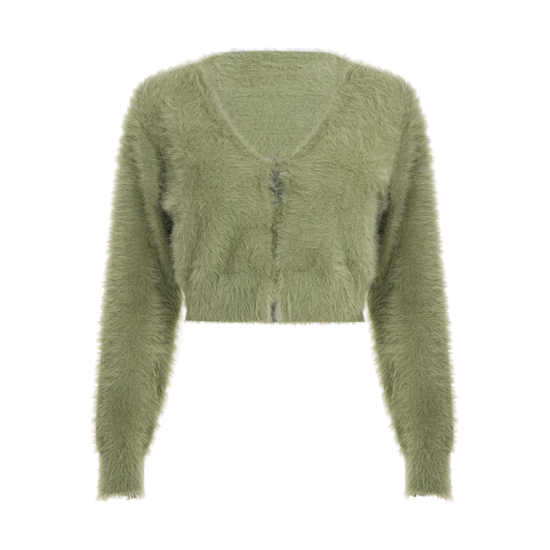 Повседневные базовые пушистые вязаные кардиганы - Фотография_4