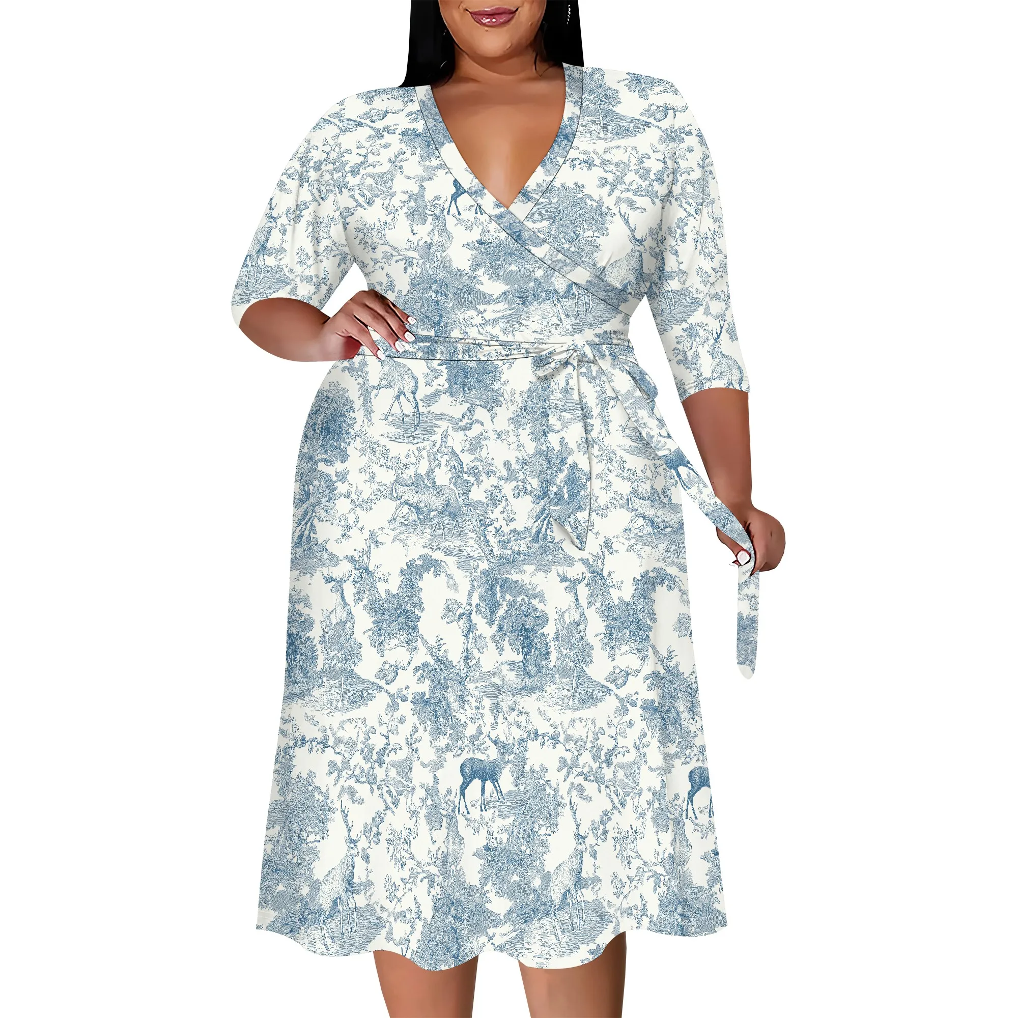 Платье с запахом и принтом toile de jouy xl-6xl - Фотография_2