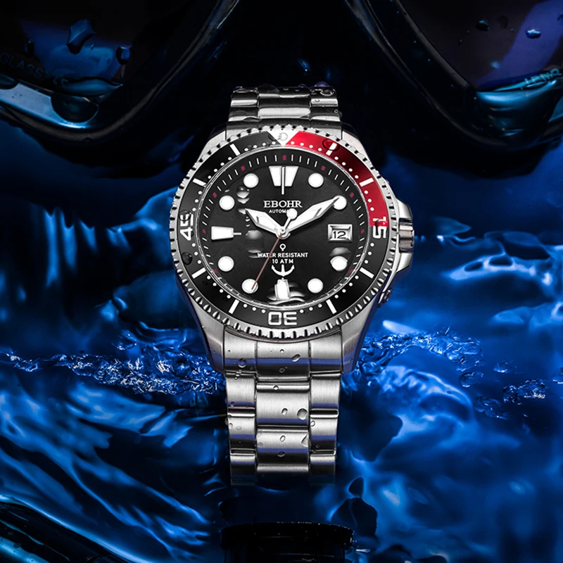 Ebohr мужские механические часы pro diver со светящимся циферблатом