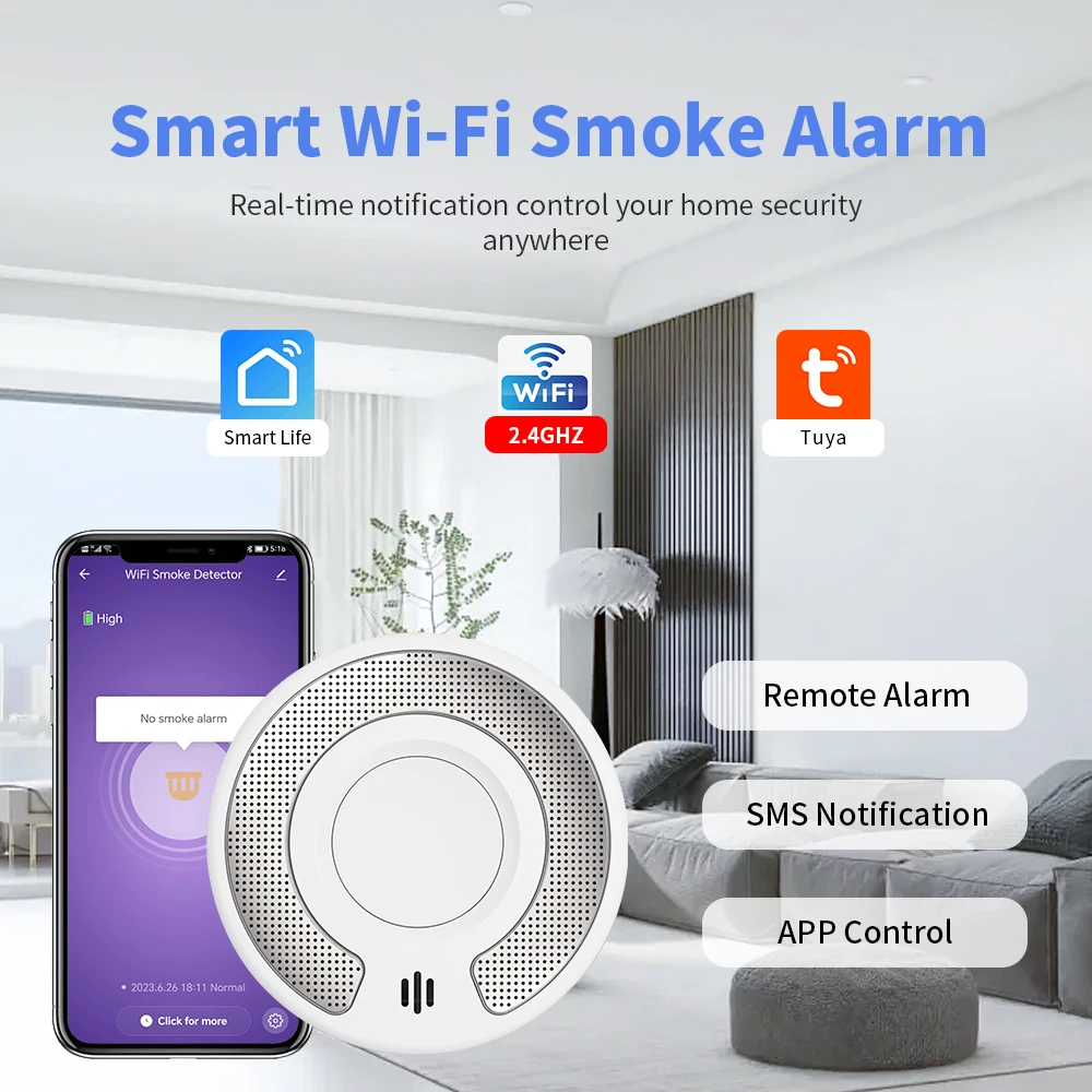 Умный детектор дыма v-come wifi с управлением через приложение tuya - Фотография_2