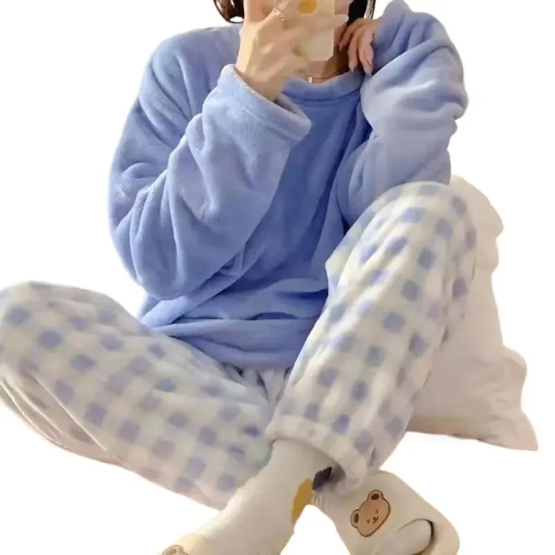 Флисовый толстый теплый женский пижамный комплект - Фотография_6