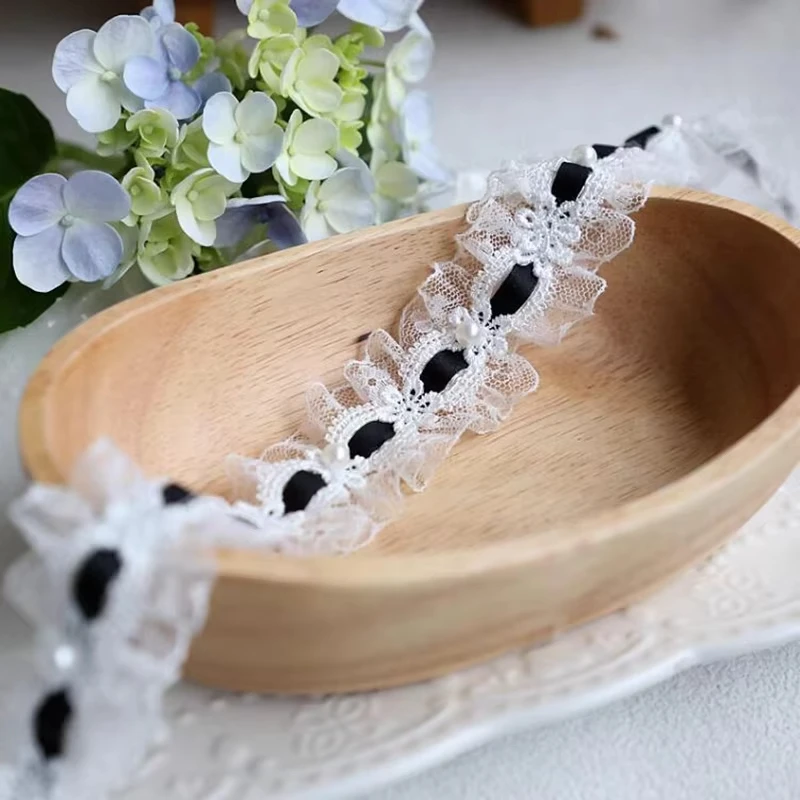 1 ярд кружевная бейка в стиле лолиты с бусинами цвета слоновой кости - Фотография_5