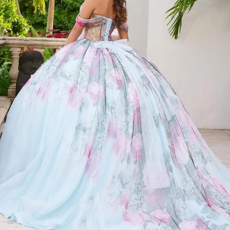 Блестящее синее платье quinceanera - Фотография_2