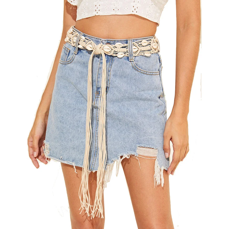 Новый плетеный пояс из хлопковой веревки в богемном стиле с узлом - Фотография_3