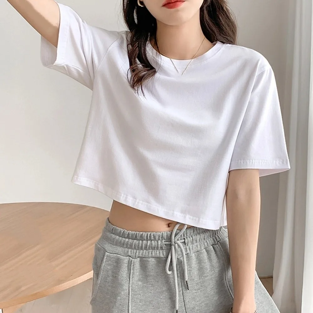 Ins fashion ультракороткая футболка с u-образным вырезом - Фотография_2