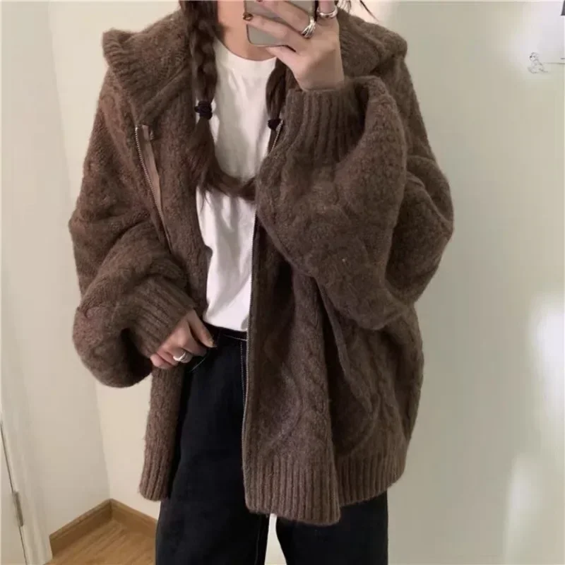 Корейский винтажный женский вязаный кардиган