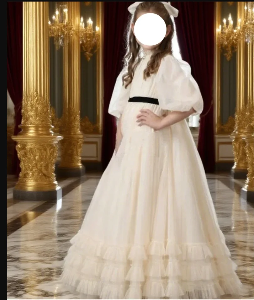 Белое тюлевое платье цвета слоновой кости для девочек на свадьбу - Фотография_6