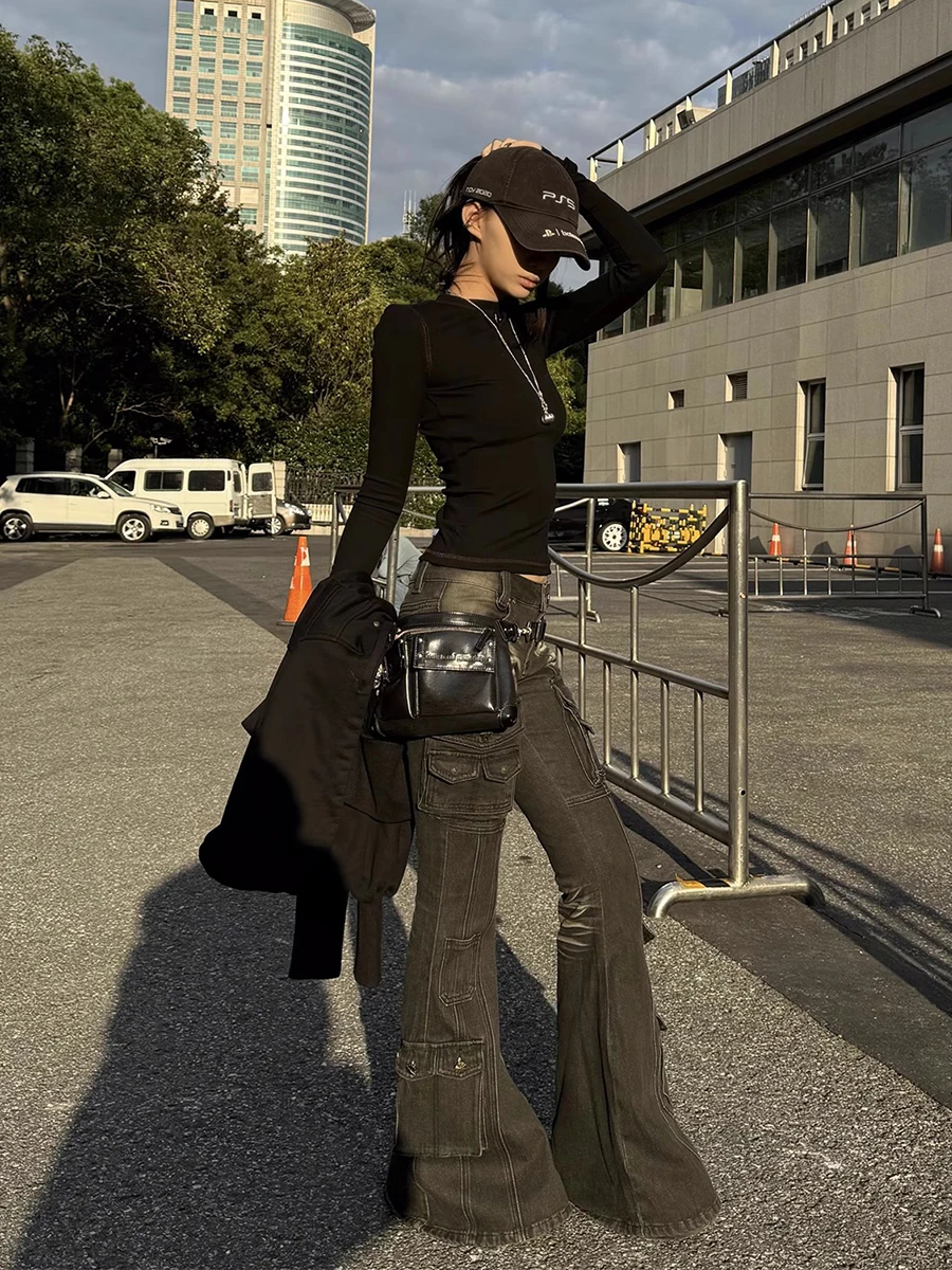 Reddachic черные джинсы-карго с низкой талией 2000-х годов - Фотография_6