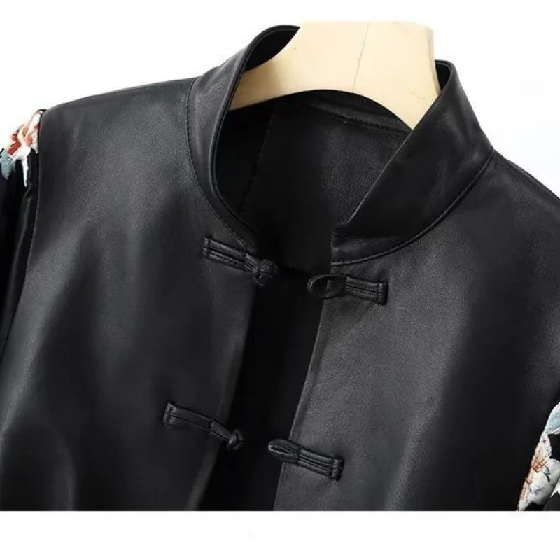 Высококачественная винтажная лоскутная кожаная куртка с вышивкой - Фотография_5