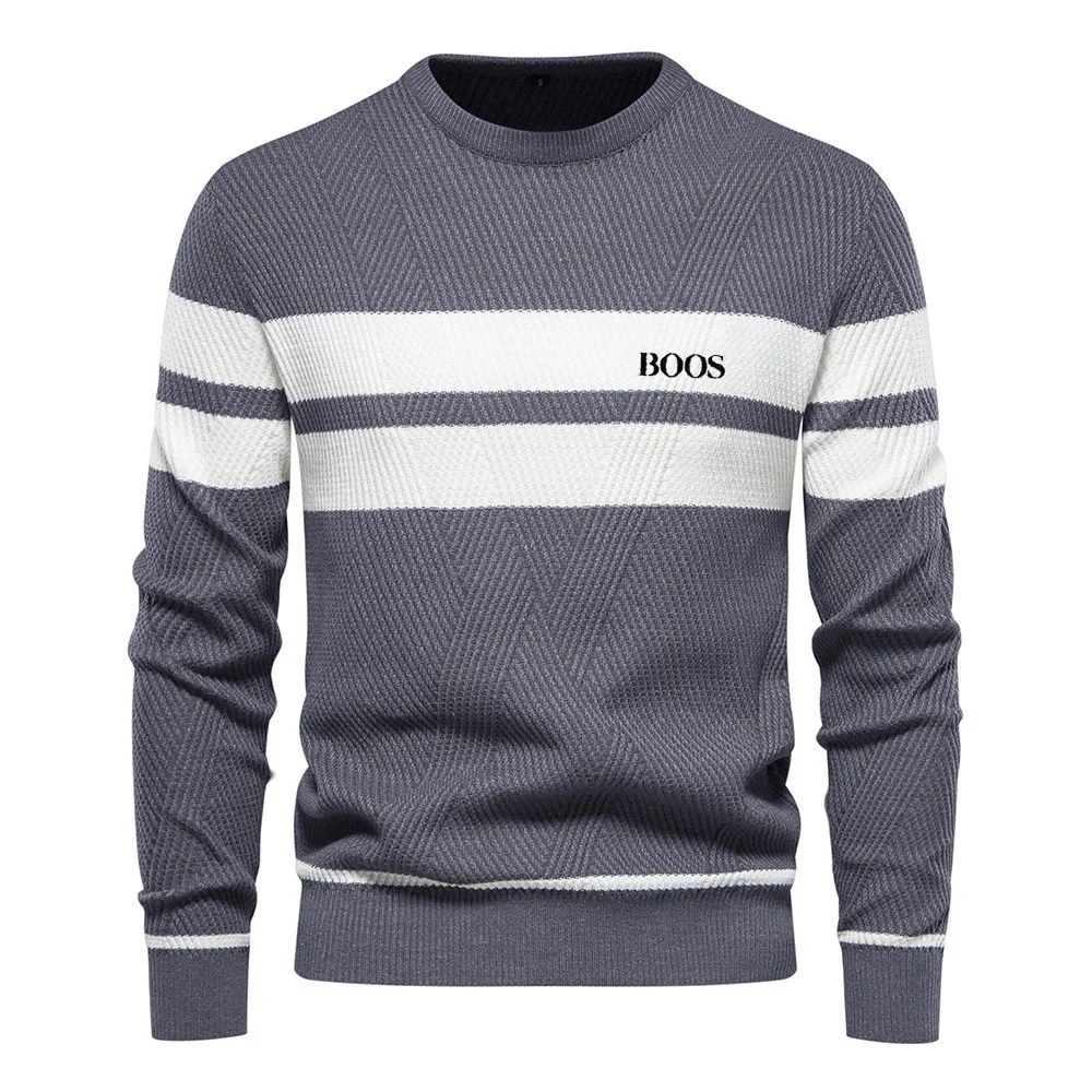 Осенне-зимний мужской повседневный полосатый мужской свитер - Фотография_4