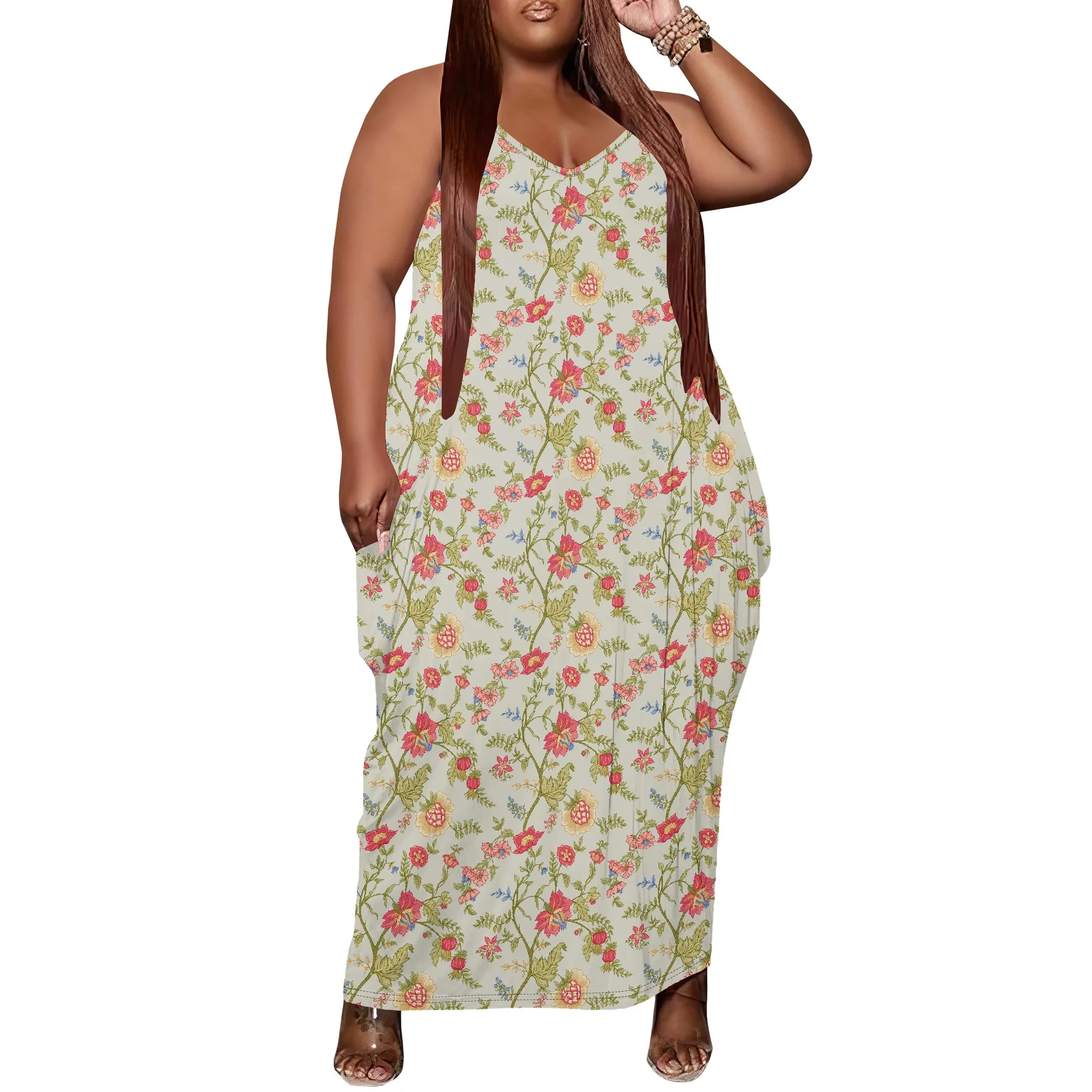 Женское платье больших размеров с цветочным принтом