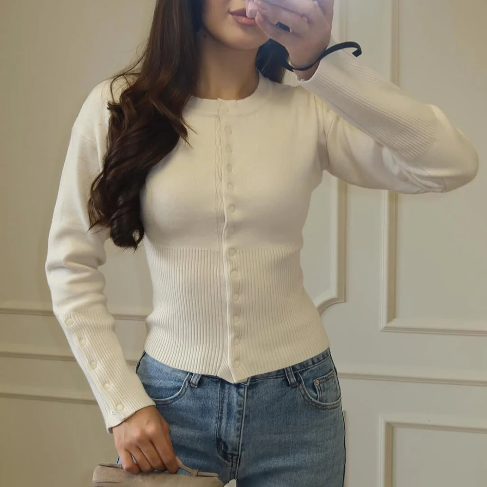 Tuularose женский весенний кардиган с круглым вырезом и пуговицами - Фотография_2