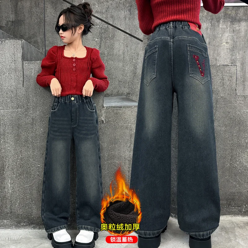 Детские утепленные джинсы в корейском стиле для девочек - Фотография_2