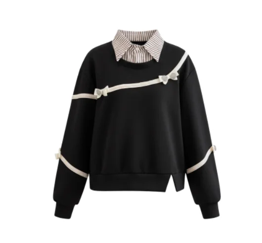 Женский осенне-зимний свитер большого размера с милым бантом - Фотография_6