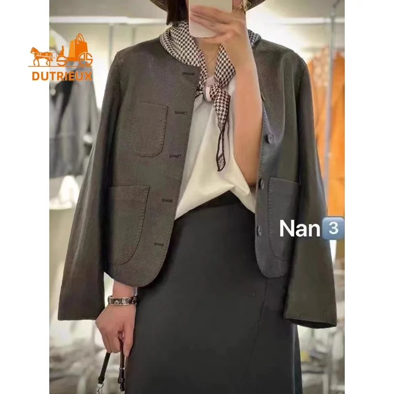 Новая осенняя женская короткая кожаная куртка ручной работы - Фотография_6