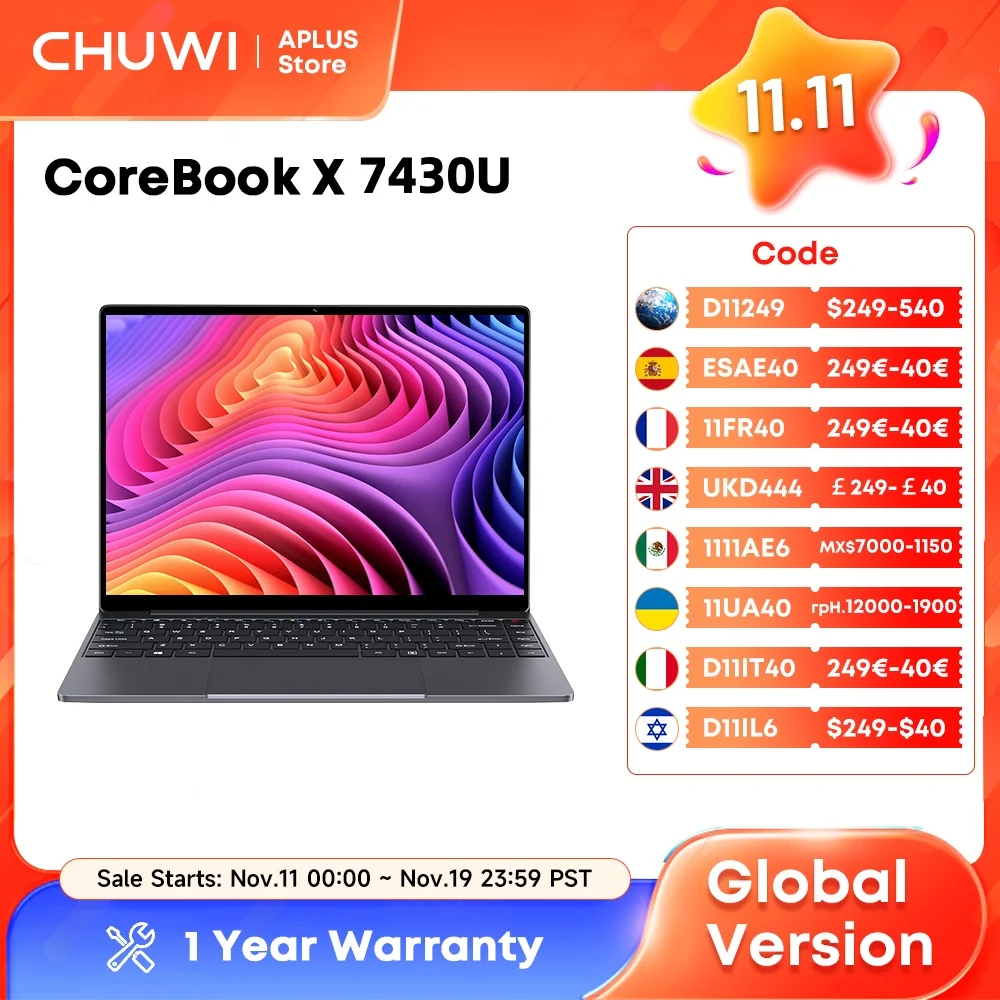 Игровой ноутбук chuwi corebook x amd r5-7430u 16 гб ddr4 ram 512 гб ssd 14