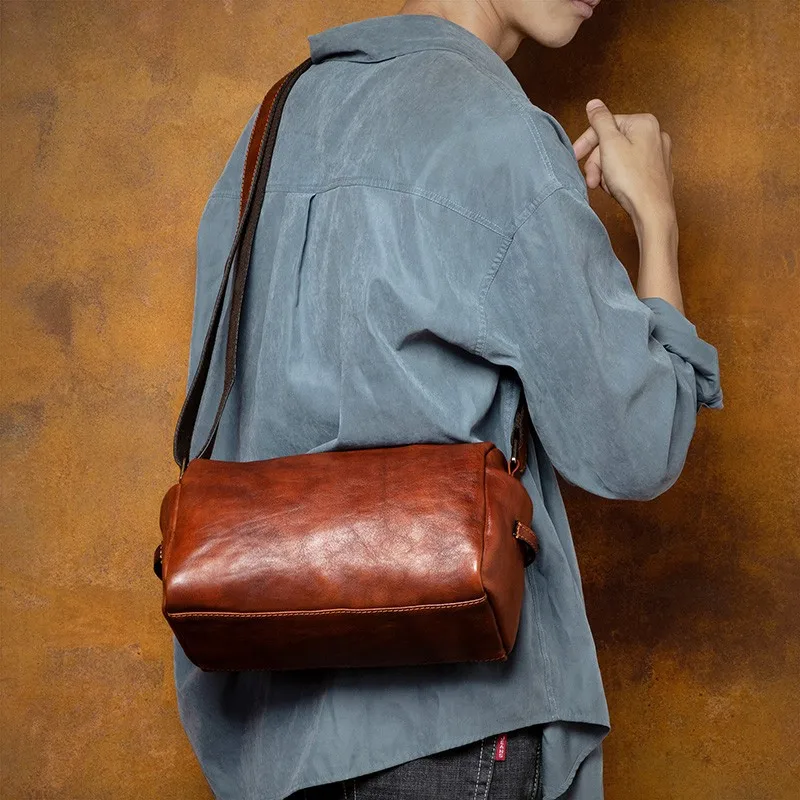 Кожаная мужская сумка через плечо в стиле ретро - Фотография_5