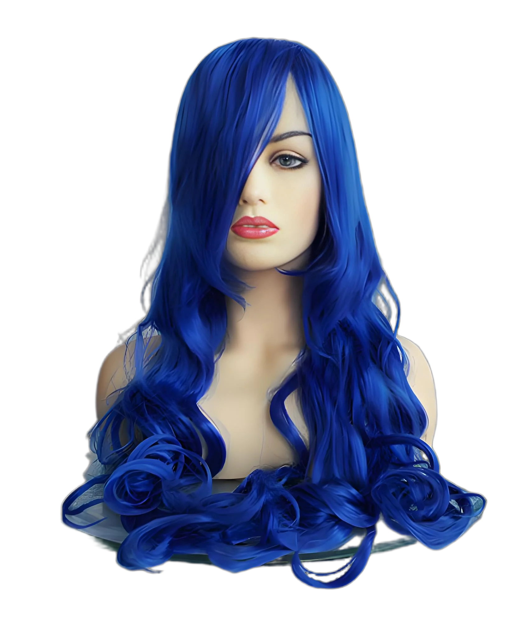22-дюймовый синий длинный волнистый парик – средняя часть