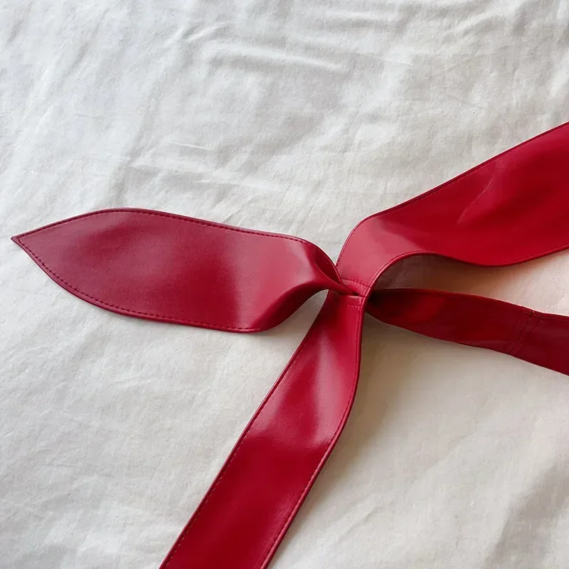 Модный женский широкий пояс из искусственной кожи с бантом - Фотография_4