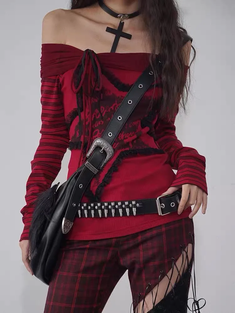 Готические женские футболки houzhou с открытыми плечами - Фотография_2