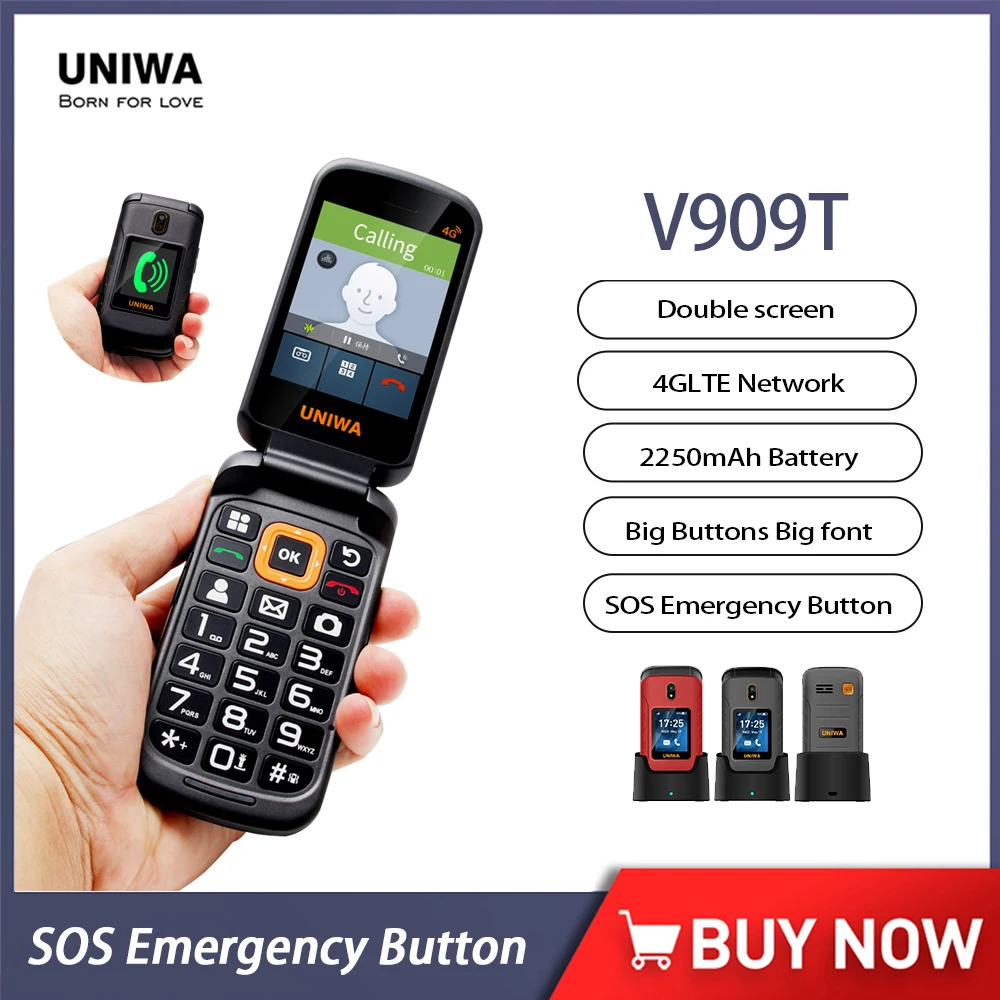 Uniwa v909t 4g раскладной телефон 2