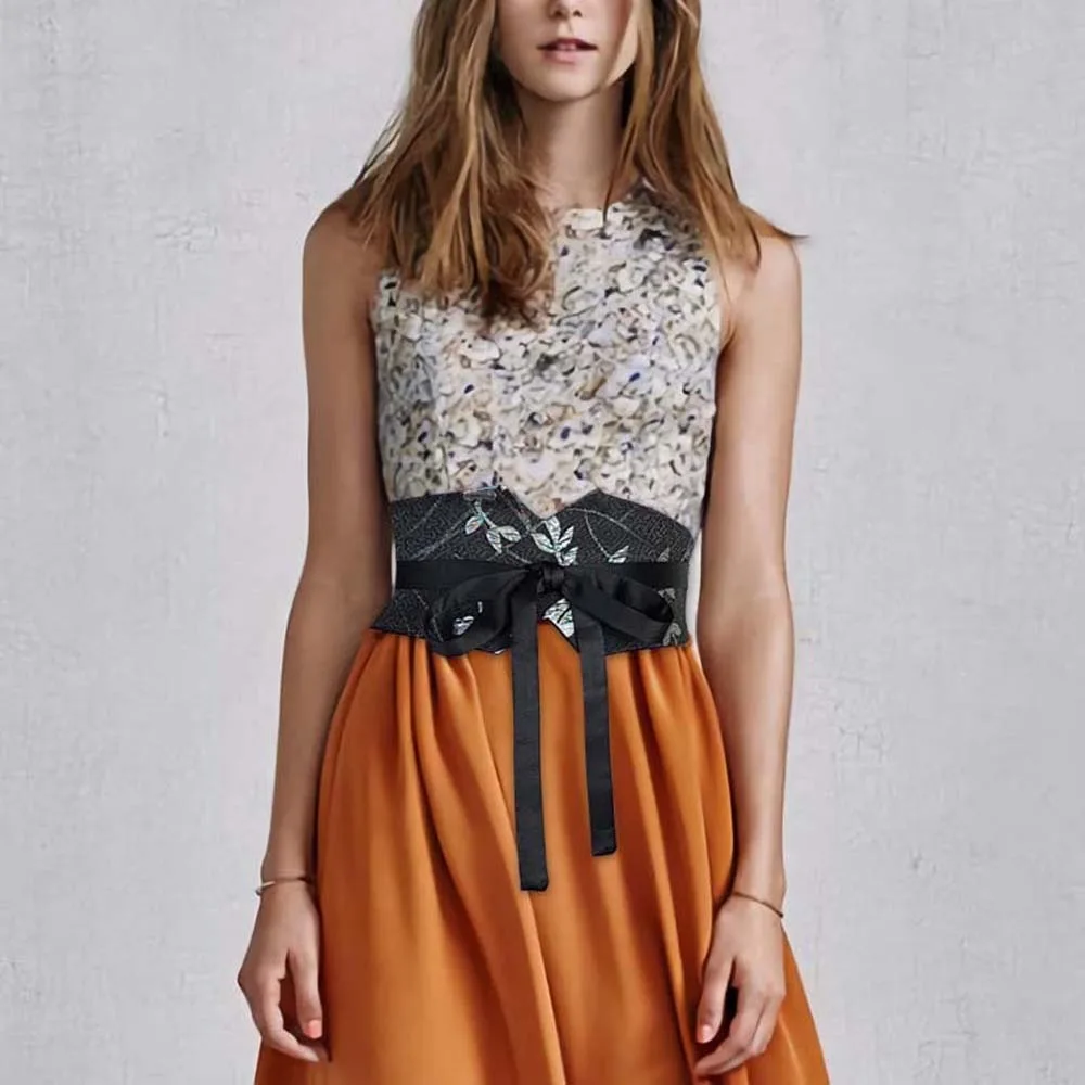 Регулируемый китайский широкий пояс с принтом