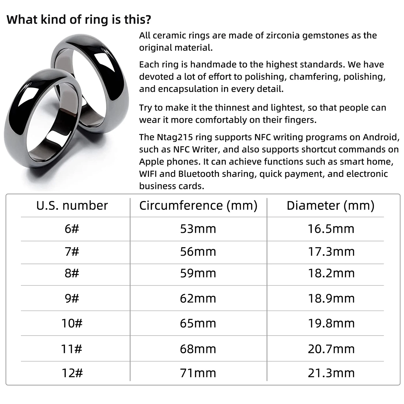 Полностью керамическое интеллектуальное кольцо ntag215 nfc - Фотография_5