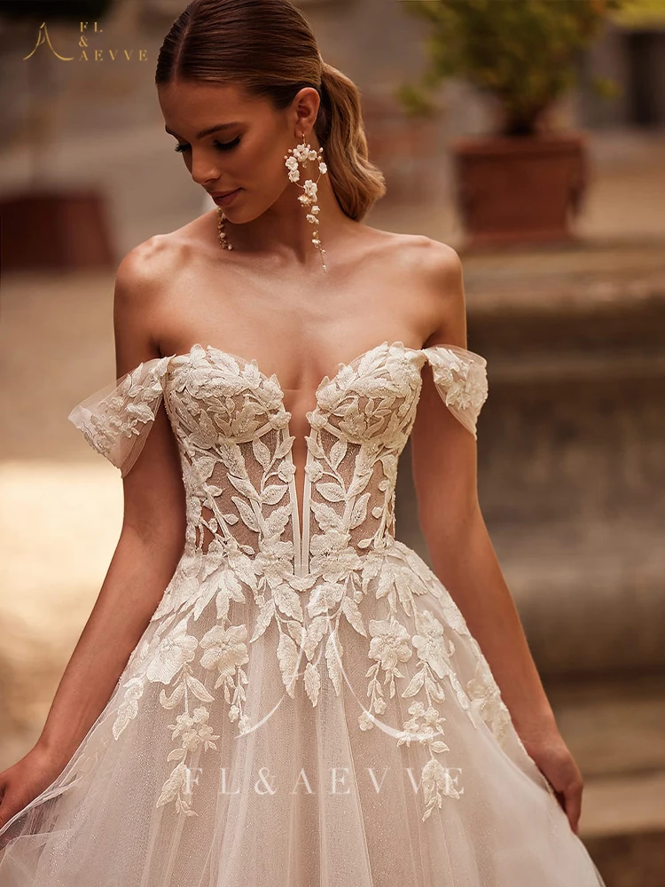 Fl & aevve свадебное платье с открытыми плечами и аппликацией - Фотография_3